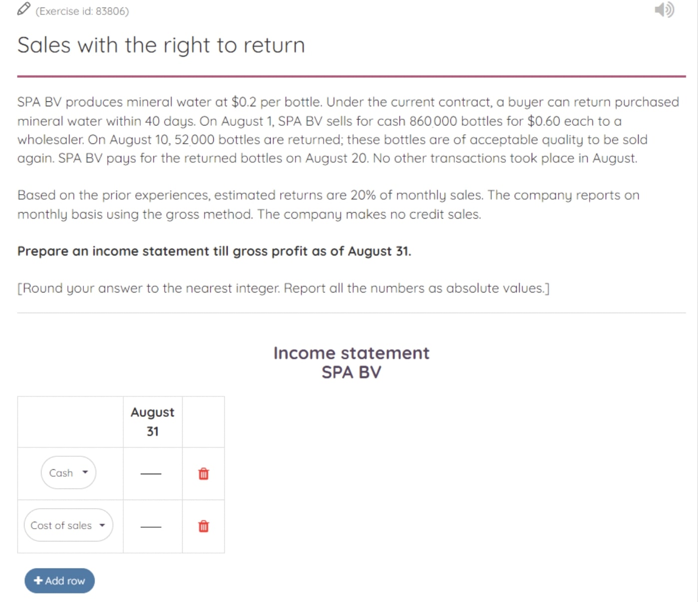 Example of a Financial statement exercise